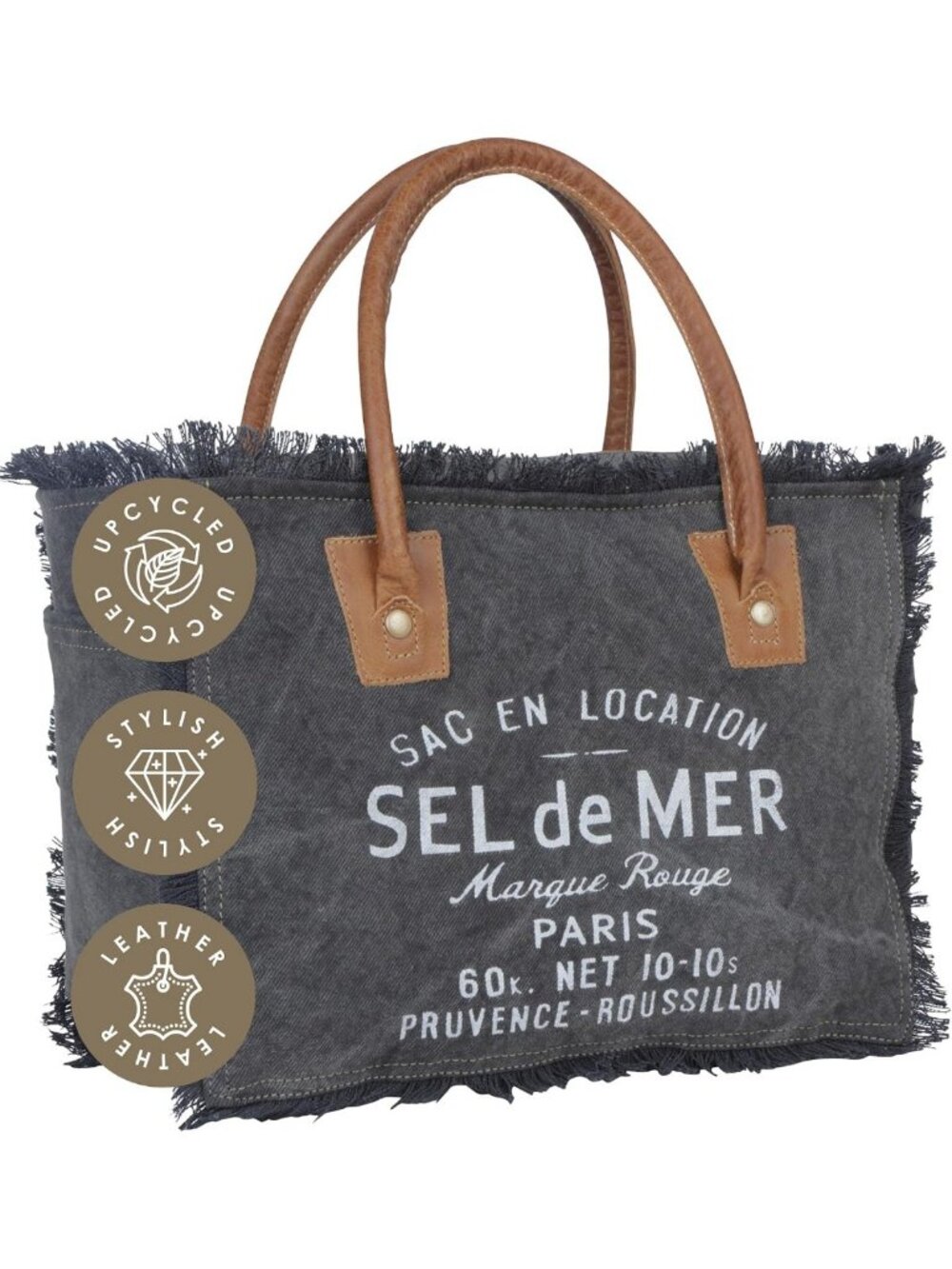 Stylish Canvas Tote Bag with Leather Strap - French Inspired Handbag for Women
